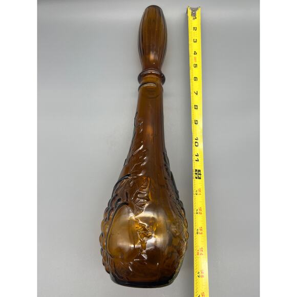 Vintage MCM Dabs Amber Glass Embossed Fruits Decanter From Portugal READ - Picture 11 of 12